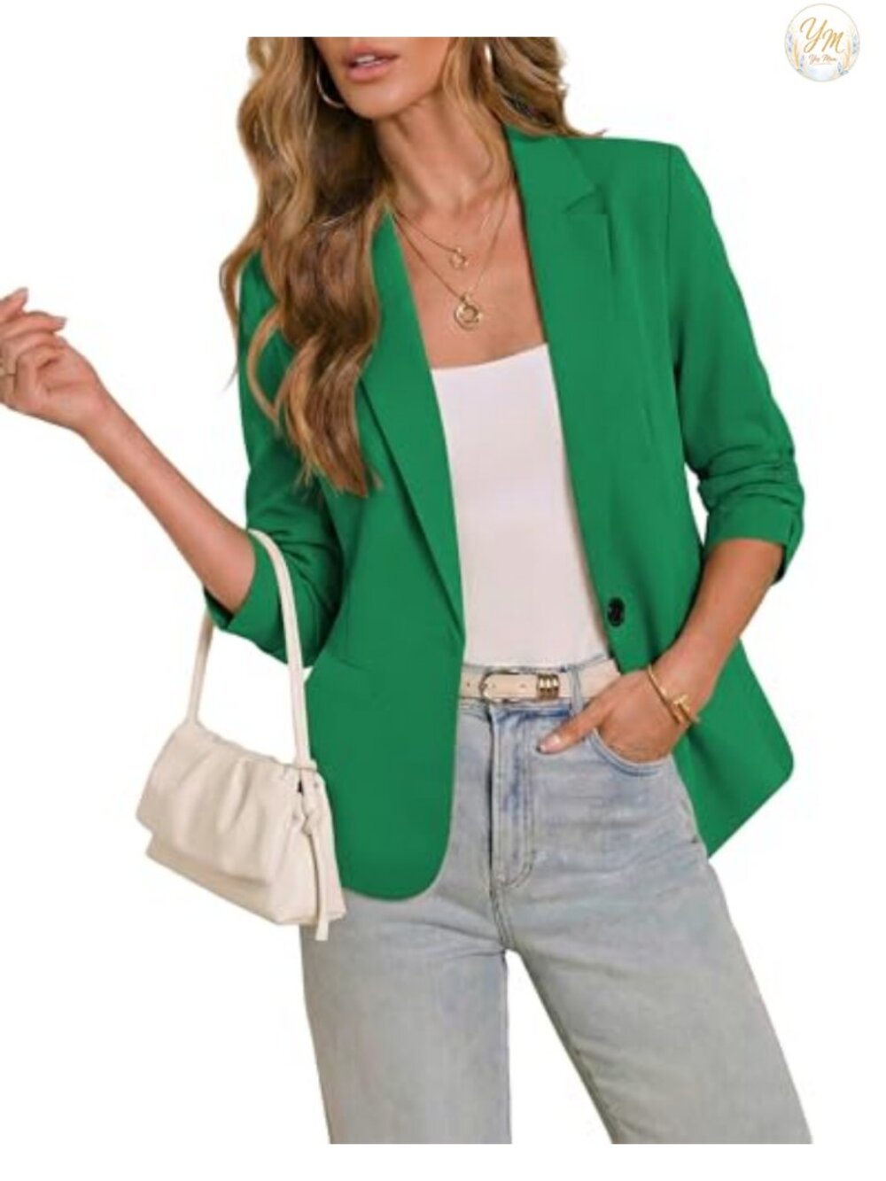 Women's 3/4 Sleeve Blazer Business Casual Fitted Jacket